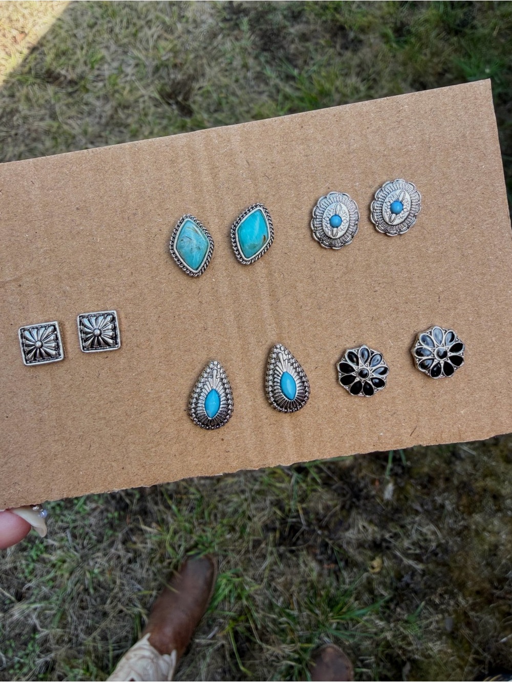 Turquoise and Silver Mixed Stud Earring Set - Women Jewelry